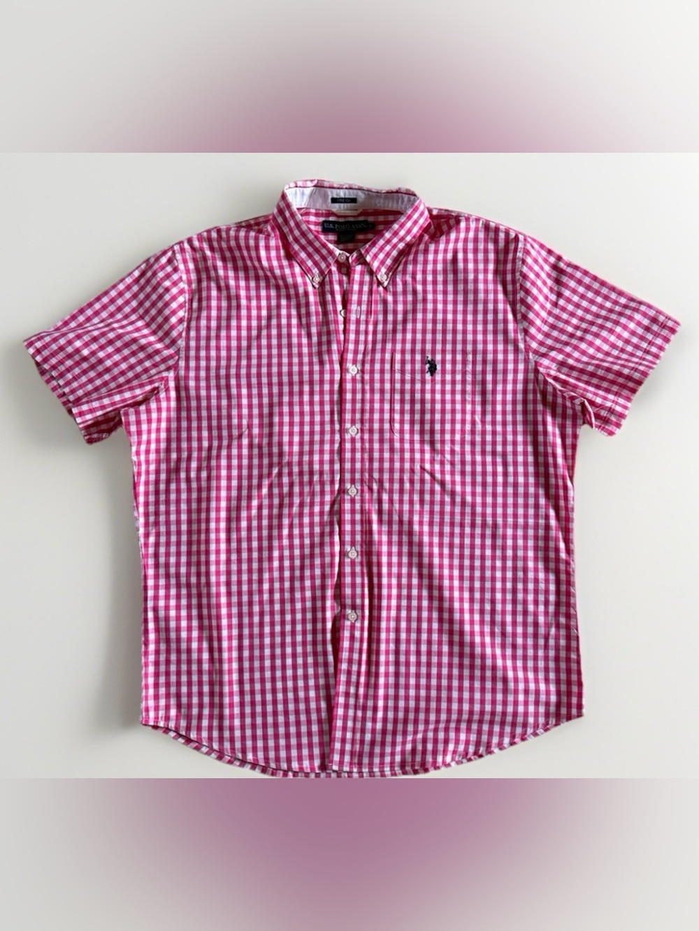 U.S. Polo Assn. XL Pink Gingham Plaid Stretch Short Sleeve Button Down Shirt